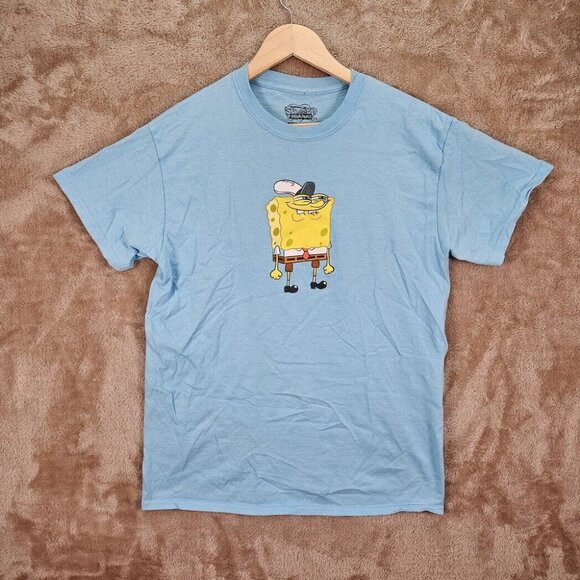 Spongebob Squarepants  T-Shirt Men's Size M Blue 100% Cotton Short Sleeve Tee - Picture 1 of 10